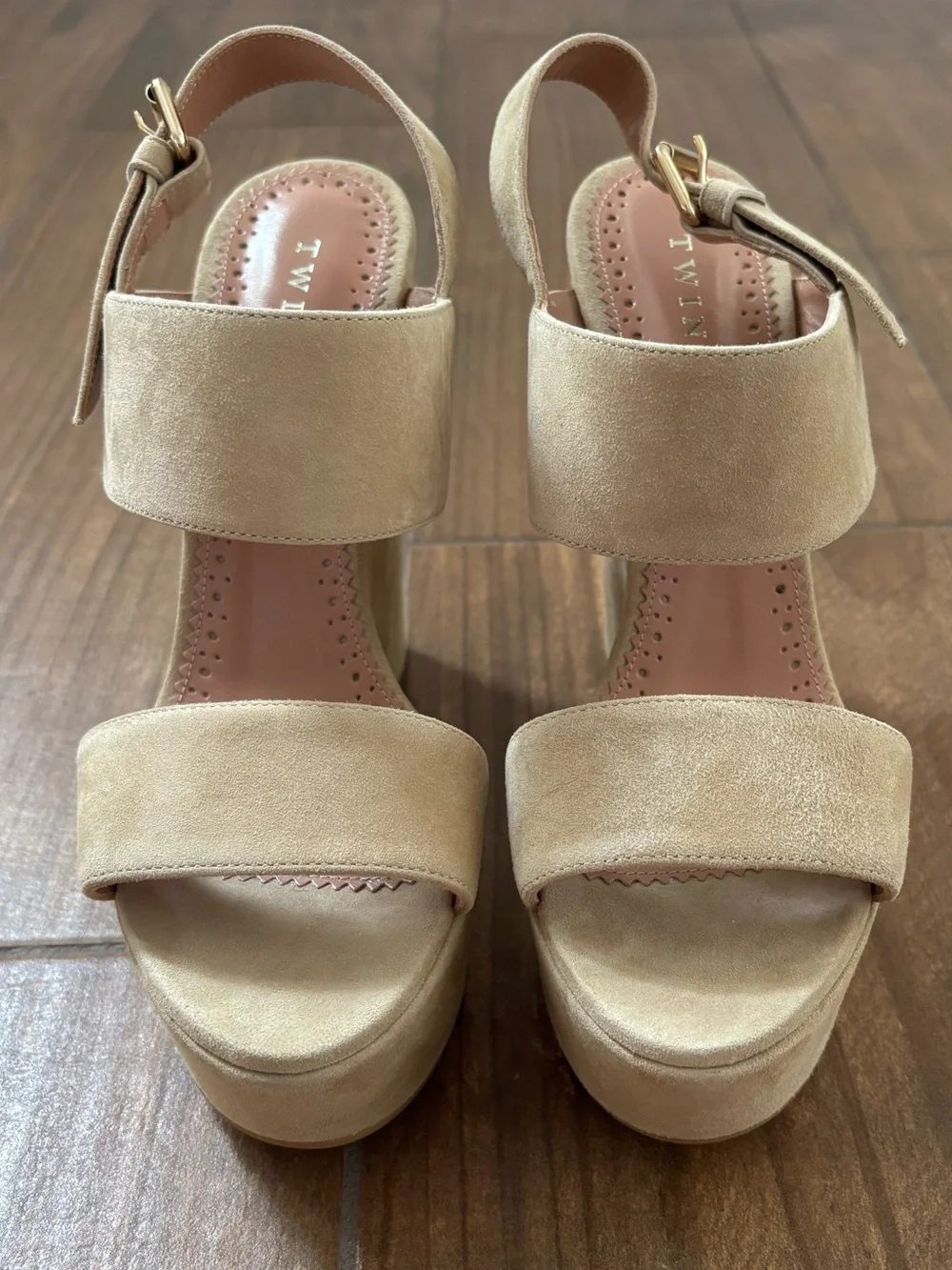 Twin-Set Beige Suede Platform Sandals